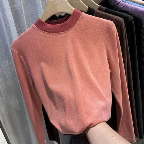 圆领纯色德绒打底衫女秋冬季内搭保暖长袖白洋气百搭加绒加厚上衣商品大图