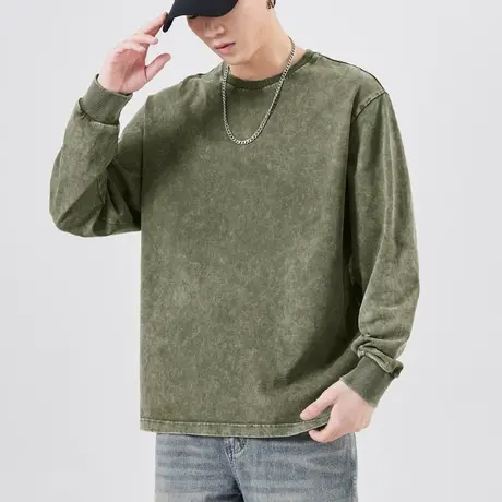 美式高街春季圆领长袖t恤男装春秋款高级感麂皮卫衣男士上衣男款商品大图