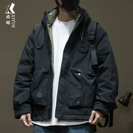 新国标90白鸭绒工装羽绒服男冬季户外保暖宽松大码男士连帽外套潮商品大图