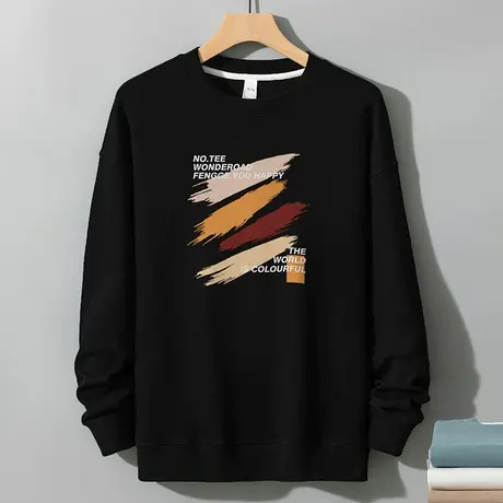 350g重磅黑色卫衣男2024新款无帽长袖t恤美式复古宽松圆领打底衫图片