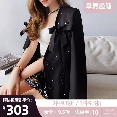 粉红大布娃娃高级感气质职业黑色外套设计感重工甜美西装春季新款图片