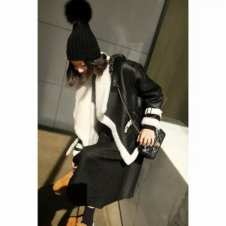 2023冬季新款女装高级感气质机车风皮毛一体女士羊毛外套上衣女商品大图