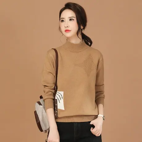 新品88折】复古半高领提花套头毛衣女2023冬季新款宽松打底针织衫图片