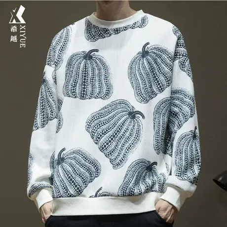 希越重磅420g南瓜卫衣男冬季宽松大码百搭男士套头打底衫长袖T恤商品大图