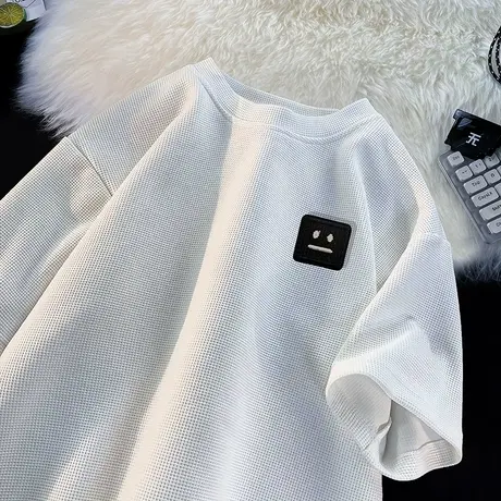 夏季短袖T恤男华夫格潮流vintage打底内搭ins2023新款休闲上衣服商品大图