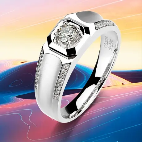 珂兰 白18K金钻戒男款CSS求婚结婚男士正品定制大气男戒钻石戒指图片