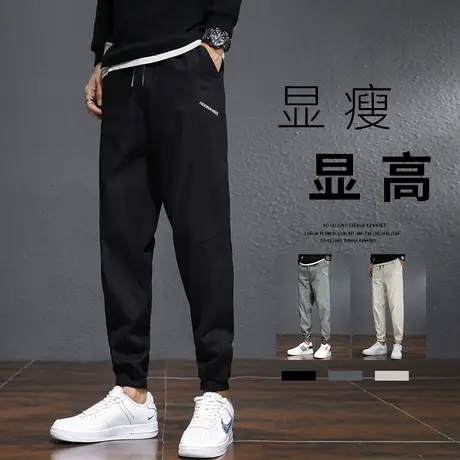 加绒休闲裤男2021秋冬宽松纯棉运动束脚长裤松紧腰哈伦工装裤子潮商品大图