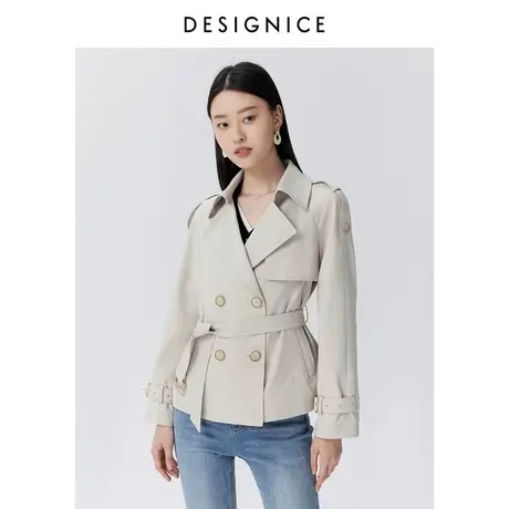 迪赛尼斯春秋新款时尚气质小个子通勤韩系双排扣通勤收腰风衣女商品大图