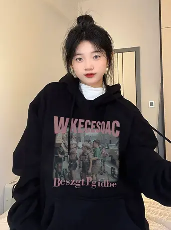 连帽美式复古卫衣女大码秋冬加绒加厚oversize小众高街潮ins外套图片