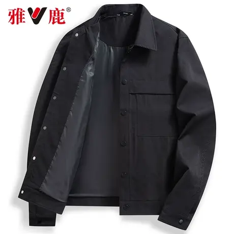 雅鹿夹克男短款2024春秋新款时尚休闲翻领上衣中青年纯色宽松外套图片