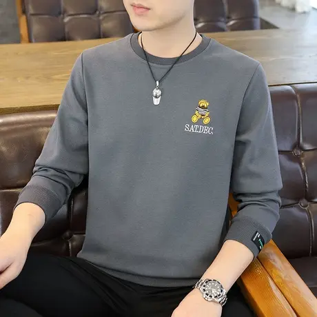 2023秋冬男士棉绣花长袖T恤衫加肥加大码秋装卫衣打底衫个性小衫商品大图