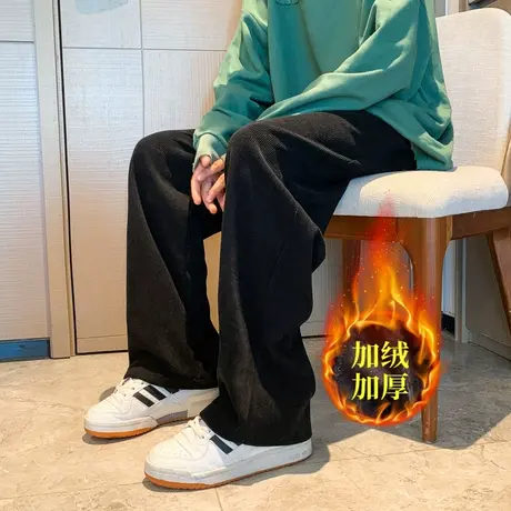 秋冬季灯芯绒宽松休闲长裤子男孩初高中学生加绒加厚大童潮牌卫裤商品大图