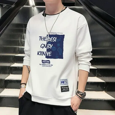 假两件印花卫衣男款春秋季青少年潮牌打底衫小衫春装修身长袖t恤商品大图