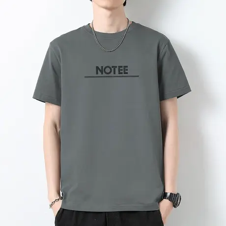 重磅纯棉t恤男短袖潮流圆领上衣服夏季宽松全棉半袖字母印花体恤商品大图