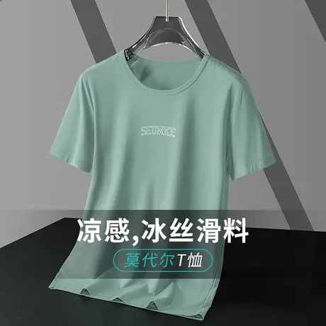 莫代尔冰丝t恤男士短袖夏季圆领上衣服凉感速干半袖字母印花体恤商品大图