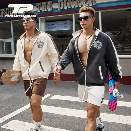 TOMATOPAPA秋季拉链开衫空气棉柔软薄外套翻领运动棒球衫撞色上衣商品大图