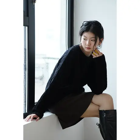 嘉茱莉2023秋季新款1OO绵羊毛毛衣外套女圆领套头针织上衣宽松图片