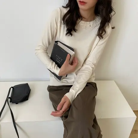 2020秋季新款蕾丝打底针织衫女长袖套头上衣内搭毛衣修身韩版春秋图片