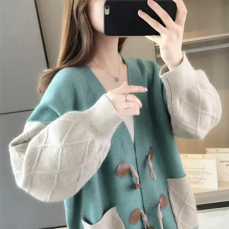 秋冬新款日系毛衣外套女慵懒风复古韩版宽松针织开衫秋季百搭图片