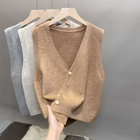 针织衫背心马甲女秋季叠穿外搭无袖毛衣V领斜门襟2023年新款秋装图片