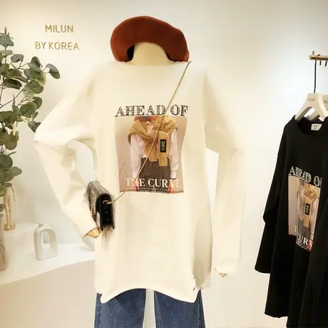 2020秋冬加绒打底衫韩国东大门ins潮头像欧货字母水钻长袖T恤大码商品大图