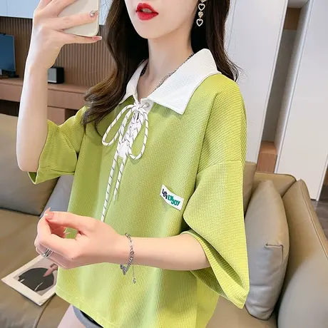 小众设计感短袖t恤女2023新款夏季韩版宽松短款polo领小个子上衣图片