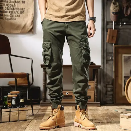 多口袋工装裤男潮牌痞帅机能束脚裤夏季薄款美式复古男士休闲裤子商品大图
