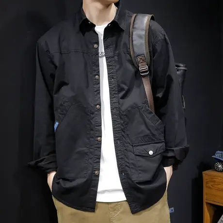 2023春秋美式工装衬衫男长袖休闲外套宽松潮牌ins高级感大码秋季图片