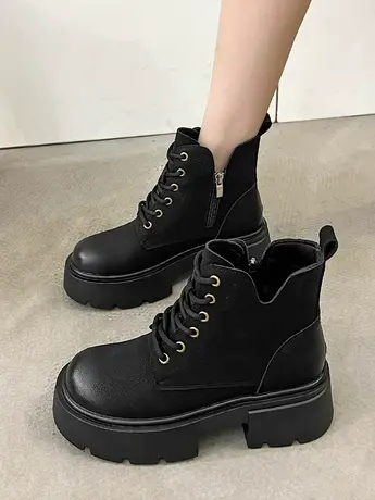 英伦风马丁靴女2023年春秋新款时尚百搭复古帅气粗跟休闲机车短靴商品大图