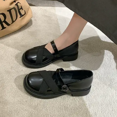 玛丽珍鞋女夏季2023年新款防滑平色交叉单鞋配裙子气质甜美小皮鞋商品大图