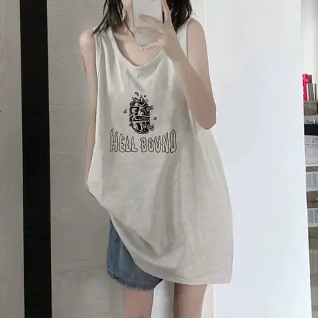 纯棉吊带运动坎肩背心无袖t恤女2023新款夏季外穿宽松篮球服上衣图片