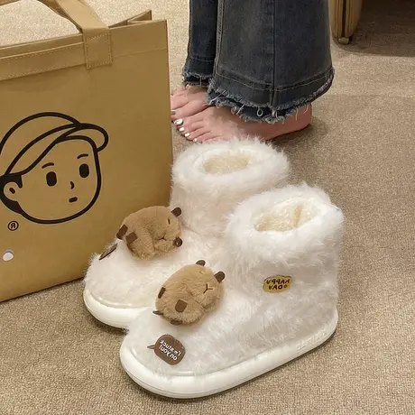 棉鞋女冬季加绒可爱室内居家保暖毛绒高帮包跟棉拖鞋可外穿雪地靴商品大图