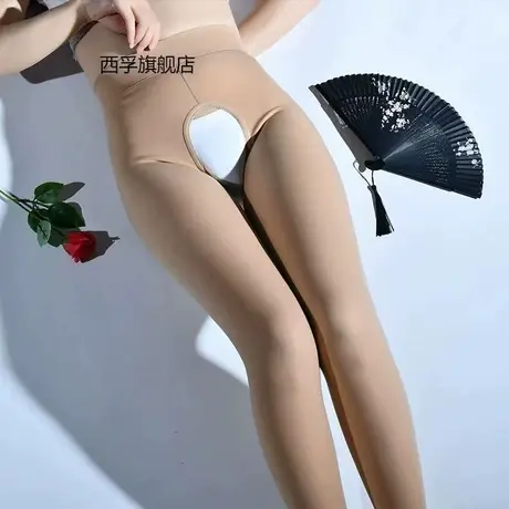 开档水光袜光腿裸感神器单层一体袜女秋加绒加厚肤色打底袜春秋款图片
