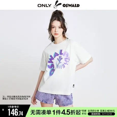ONLY秋季迪士尼奥斯华联名字母圆领宽松T恤女|123201020商品大图