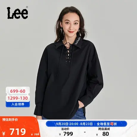 Lee商场同款23秋冬新品舒适版黑色系带女长袖衬衫潮LWT0066254DE图片