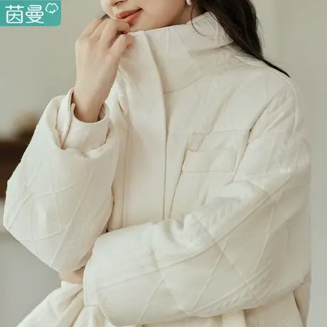 茵曼防风工装短款羽绒服女式2023年冬季新款复古轻薄保暖白色外套图片