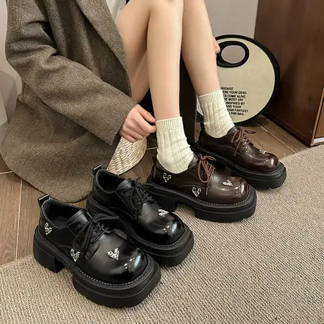 厚底百搭乐福鞋女2024年新款复古英伦风粗跟小皮鞋网红超火单鞋潮图片