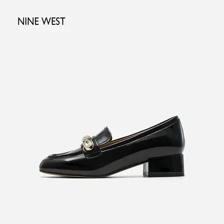 【直播专属】Nine West/玖熙方头学院风乐福鞋2023新款钻扣小皮鞋图片