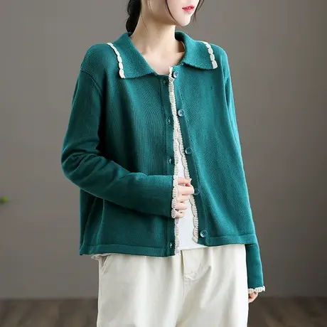 dza 文艺复古短款针织开衫女士宽松显瘦休闲外套新款秋季外穿上衣图片