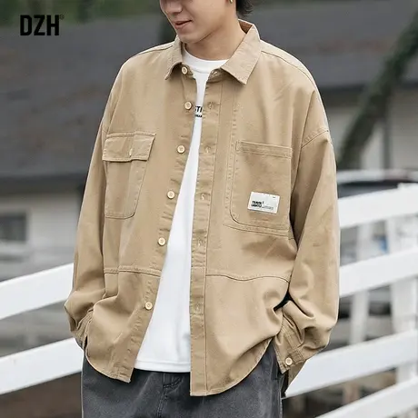 男士卡其色衬衫男长袖美式工装衬衣外套春夏潮牌男装2023新款寸衫商品大图