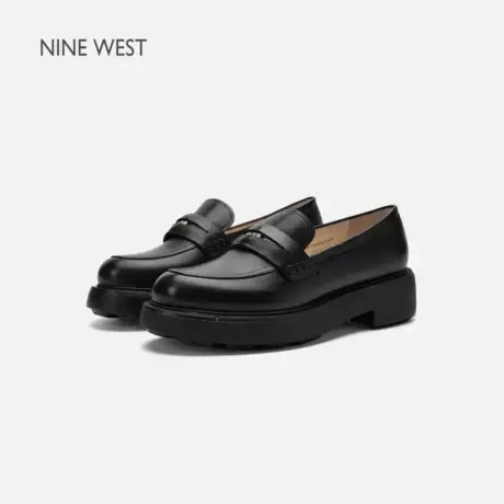 Nine West/玖熙金币厚底乐福鞋女2025夏季新款黑色小羊皮单鞋软底图片