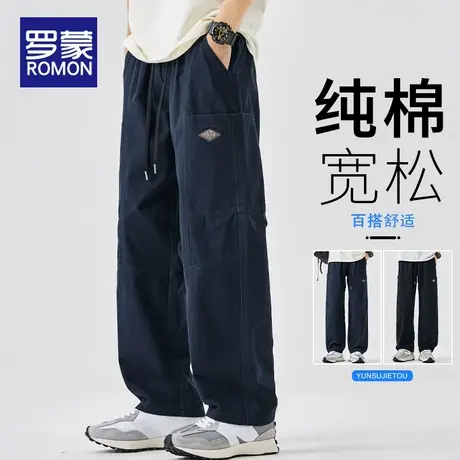罗蒙美式纯棉工装裤子夏季薄款宽松直筒2025新款男士休闲阔腿长裤商品大图