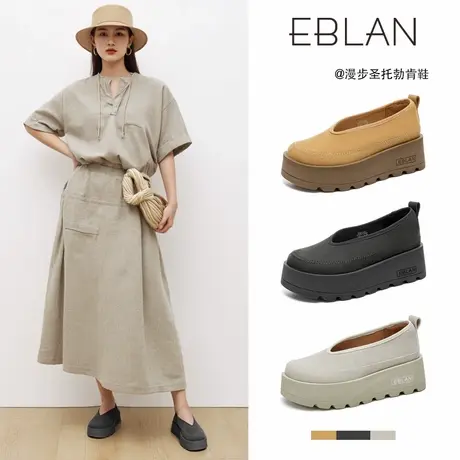 EBLAN/伊伴厚底增高勃肯鞋女2025新款夏季奶奶鞋丑萌单鞋乐福鞋子图片