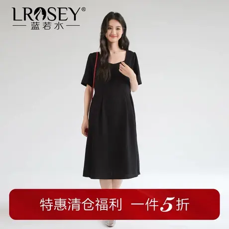 蓝若水大码女装气质方领通勤连衣裙夏季新品胖mm淑女宽松长裙图片