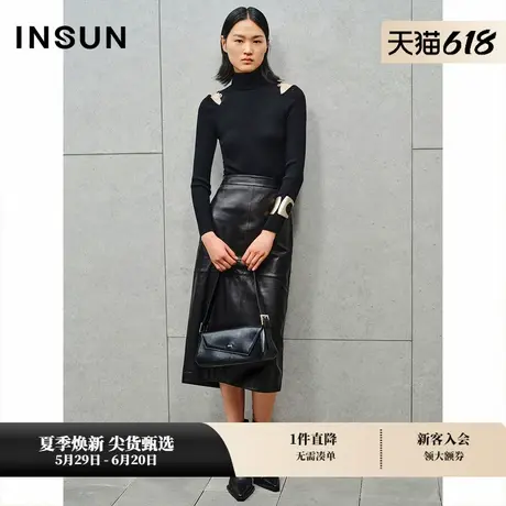 INSUN恩裳秋季高领两穿式镂空修身针织衫商品大图