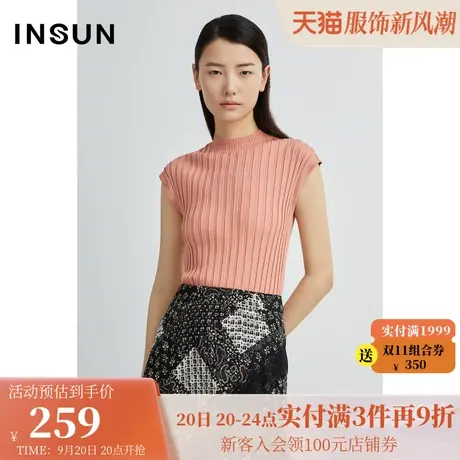 恩裳圆领短袖修身弹力时尚竖纹短款针织衫女短袖商品大图