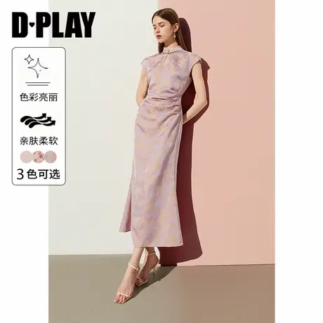 DPLAY夏季新中式短袖长裙国风改良旗袍粉色连衣裙裙子女长裙图片