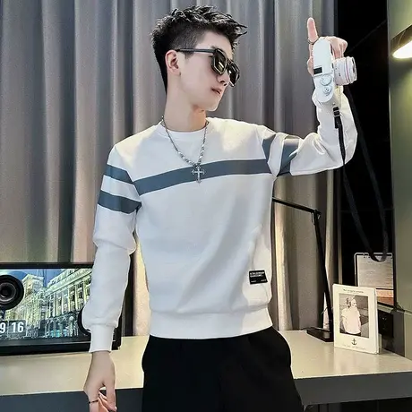 春秋撞色卫衣男小众高级感潮牌打底长袖T恤个性休闲潮男体恤上衣商品大图
