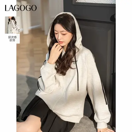 LAGOGO运动户外穿搭连帽卫衣女拉谷谷2025年春季新款休闲拉链外套商品大图