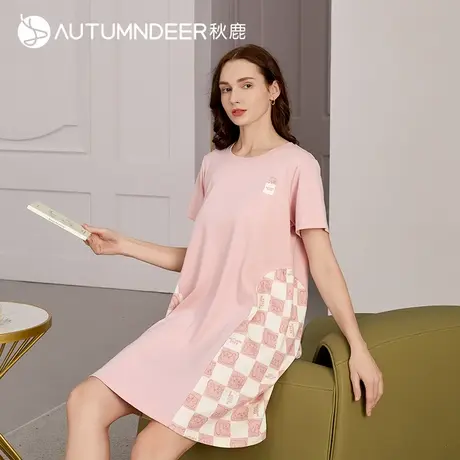 秋鹿【断码仅剩小码】透气时尚针织纯棉短袖女睡裙高级感女家居服商品大图